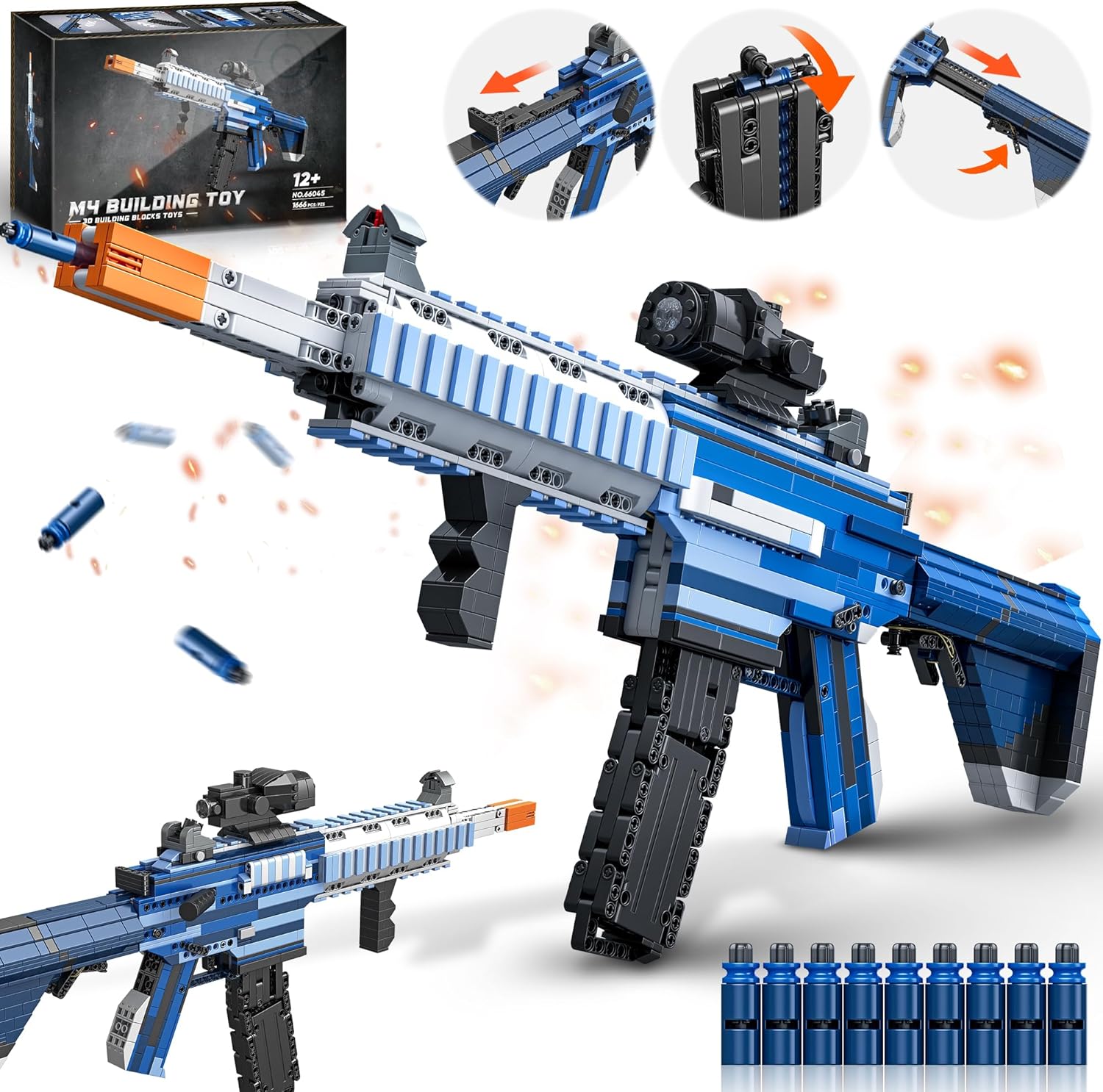 Fluorspar blaster Building Block Gun for Adults, 1: 1 M416 Model Gun That Shoot Educational Toys DIY Assembling Building Toys Set for Boys Age 14+, Collectible Gift for Toy Lovers, 1666Pcs