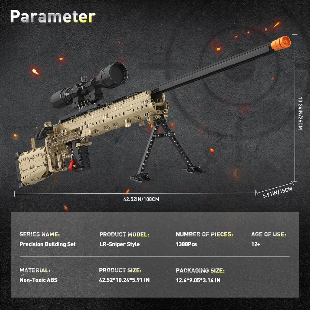 Fluorspar blaster Building Set for Adults, Large Scale Sniper Model Building Kit, Educational DIY Mechanical Assembly Toy for Boys 14+, Collectible Display Gift for Hobbyists, 1388Pcs