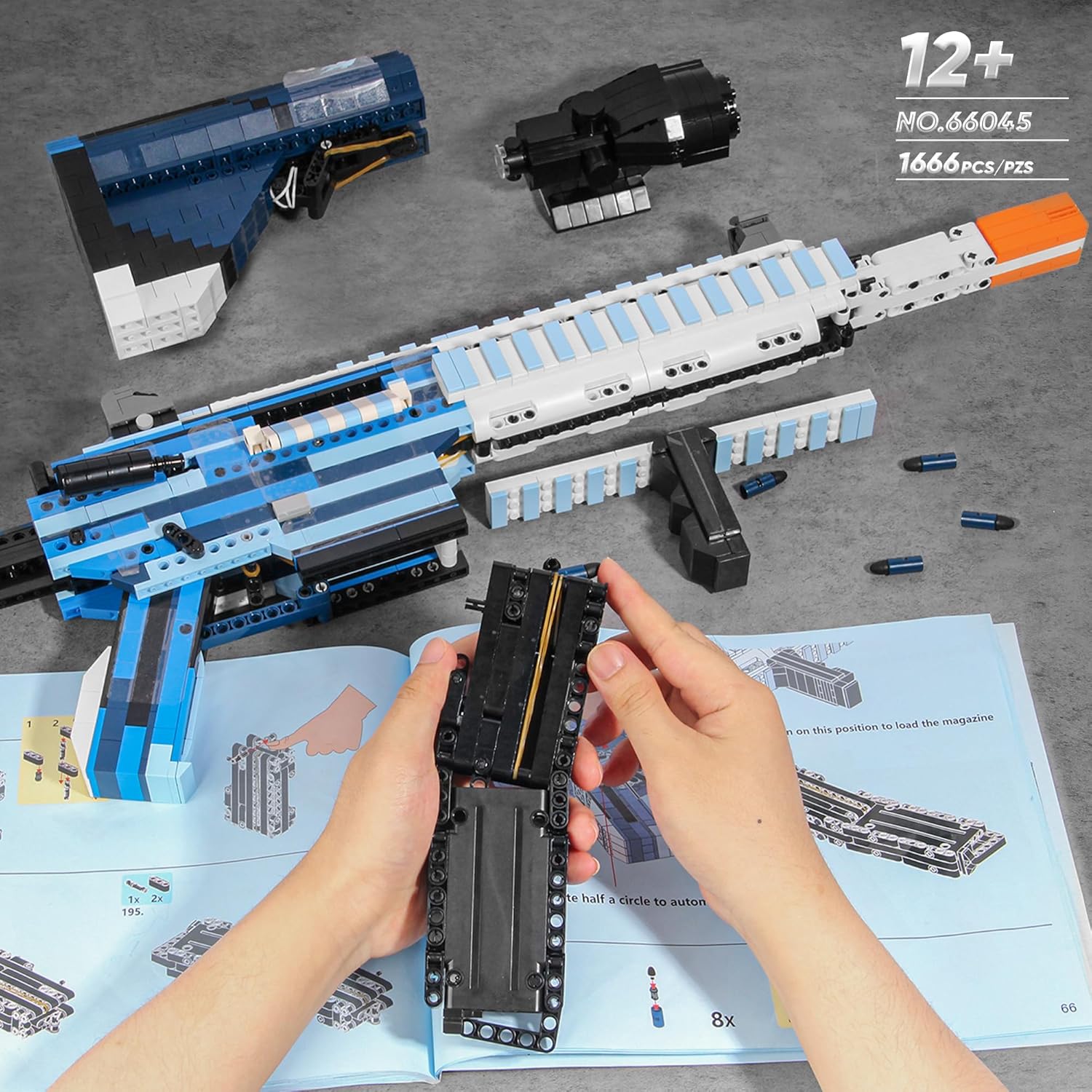 Fluorspar blaster Building Block Gun for Adults, 1: 1 M416 Model Gun That Shoot Educational Toys DIY Assembling Building Toys Set for Boys Age 14+, Collectible Gift for Toy Lovers, 1666Pcs