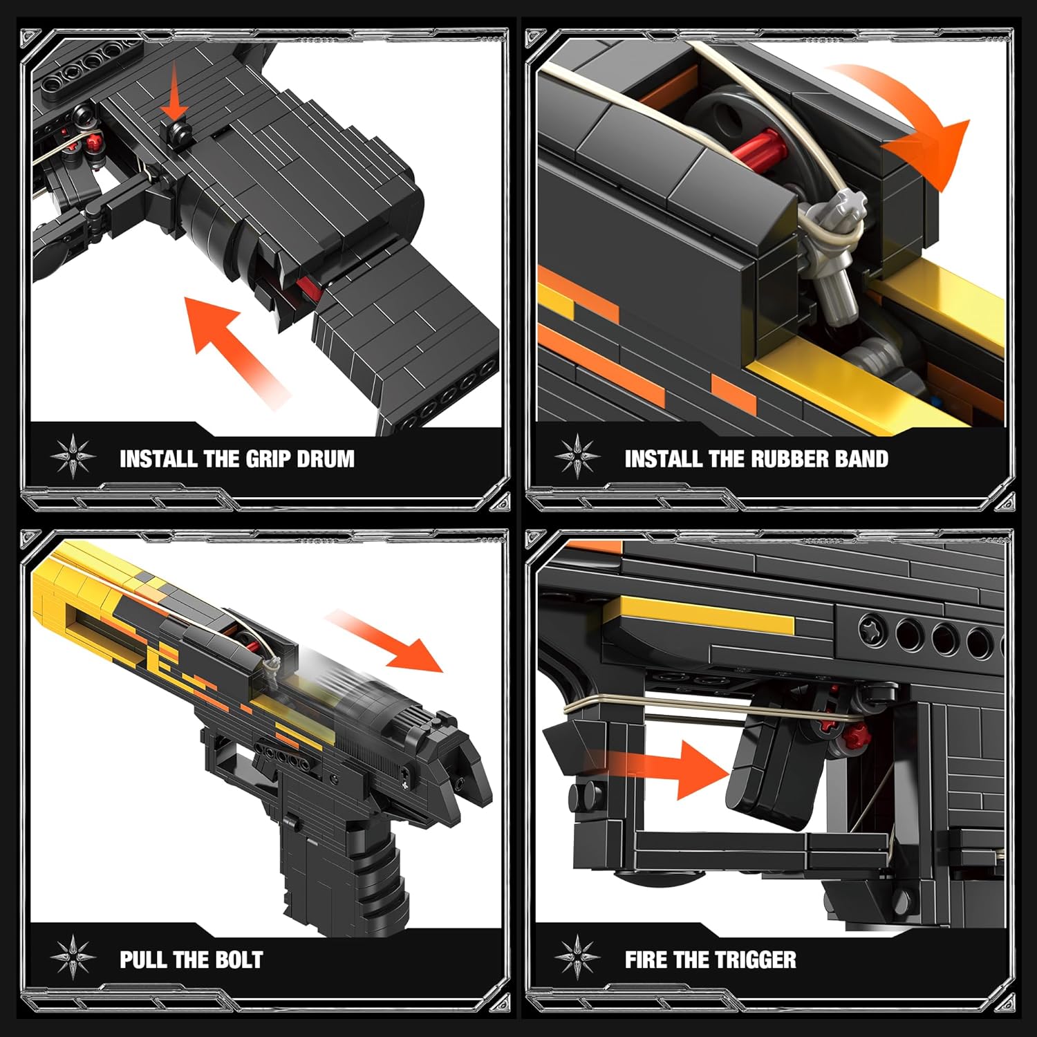 Fluorspar blaster Building Block Gun for Adults, 1: 1 Pistol Building Set for Boys Age 14+ Model Gun That Shoot Rubber Band DIY Assembling, Collectible Gift for Toy Lovers, 700Pcs