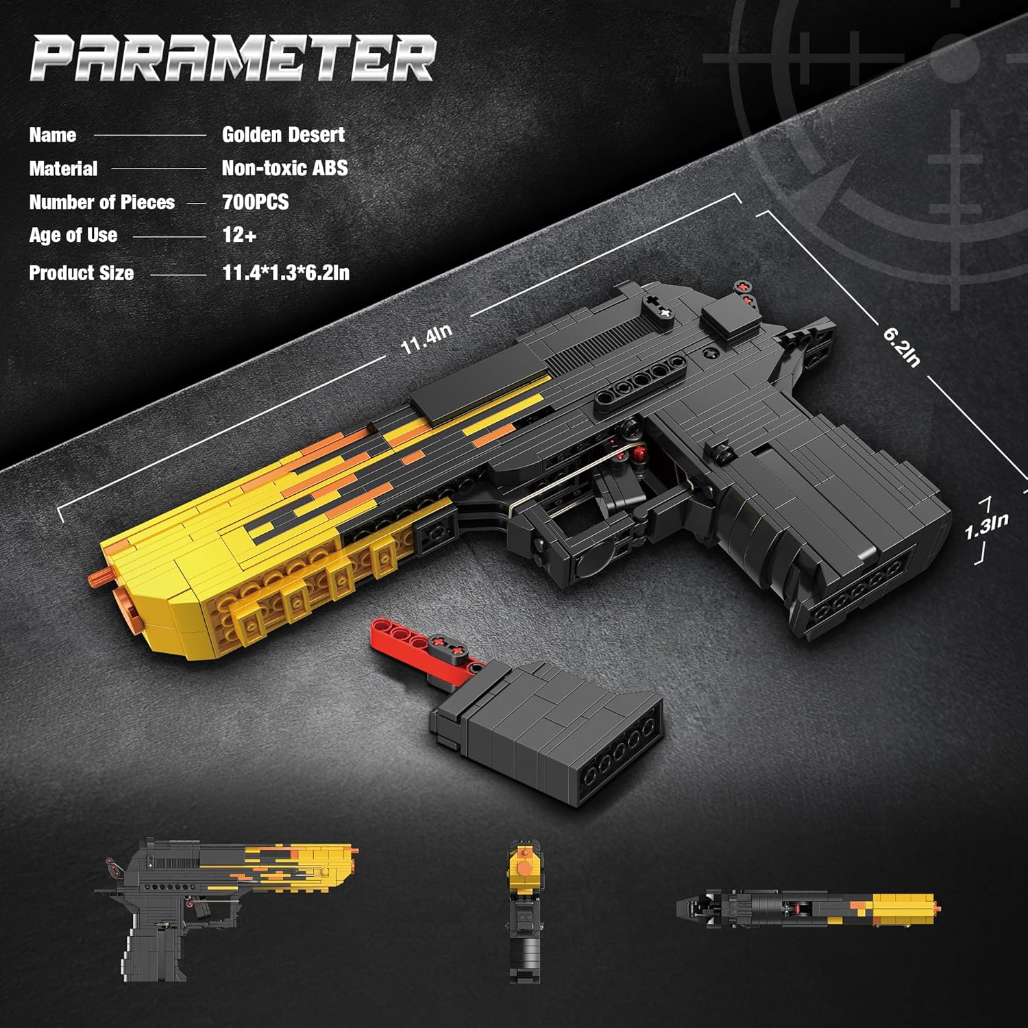 Fluorspar blaster Building Block Gun for Adults, 1: 1 Pistol Building Set for Boys Age 14+ Model Gun That Shoot Rubber Band DIY Assembling, Collectible Gift for Toy Lovers, 700Pcs