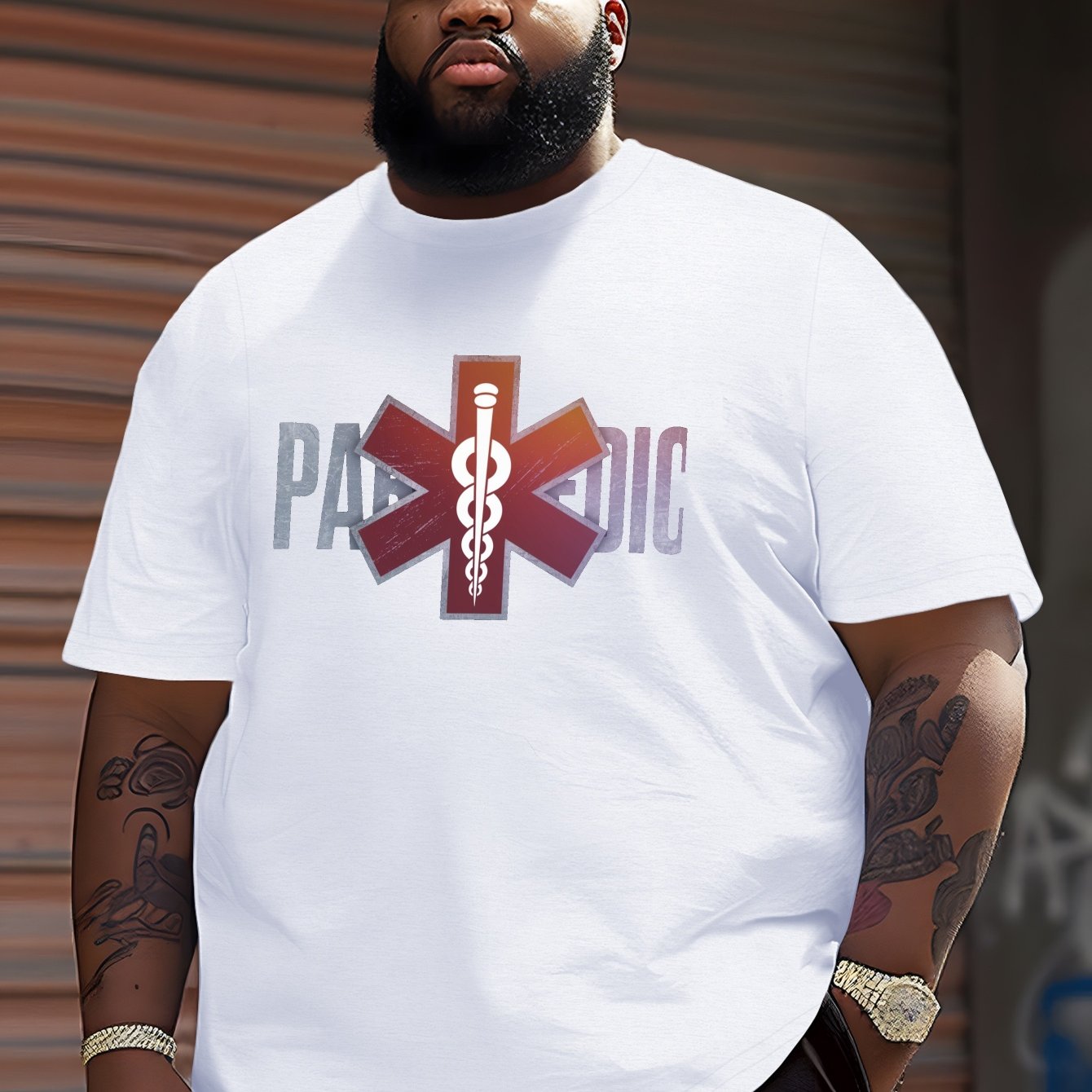 Paramedic Star Of Life Symbol Crinkle Plus Size Men's T-Shirt, PLUS SIZE