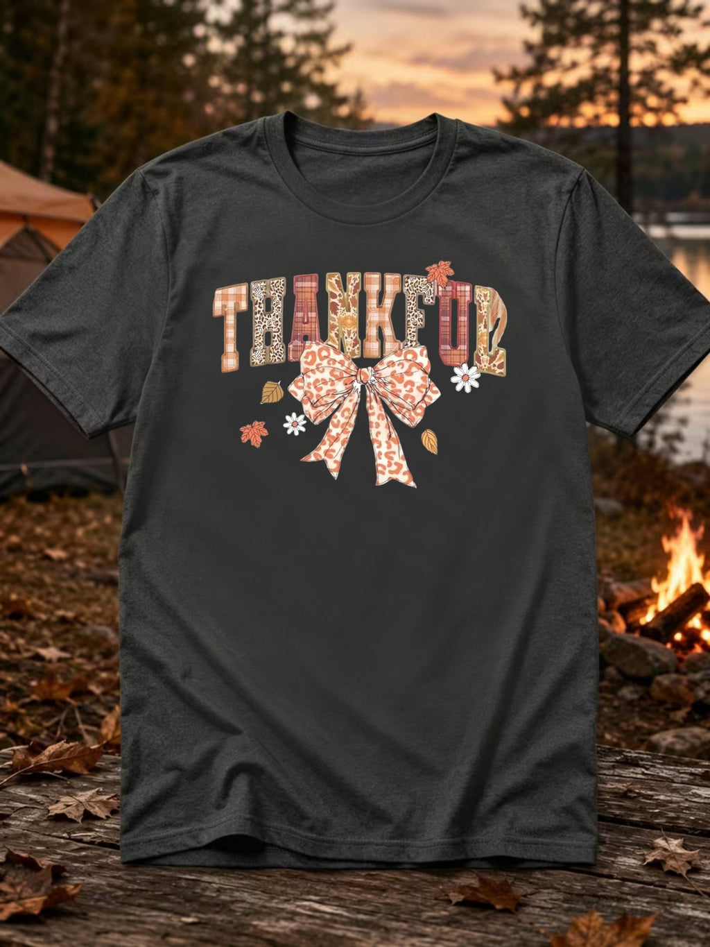 Men's Thanksgiving Pattern T Shirt Autumn Harvest Print with Leopard Bow And Floral Decoration Casual Round Neck Short Sleeve Machine Washable Regular Fit Essential for Autumn And Holidays