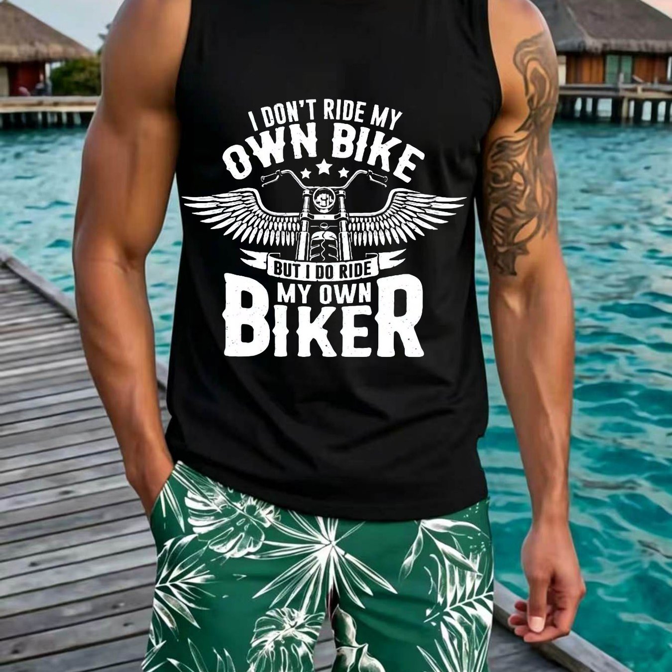 Gym Workout Fitness Casual Summer WearI DON'T RIDE MY OWN BIKE BUT I DO RIDE MY OWN BIKER with Winged Motorcycle Design01.Beach Vacation Summer Holiday Leisure