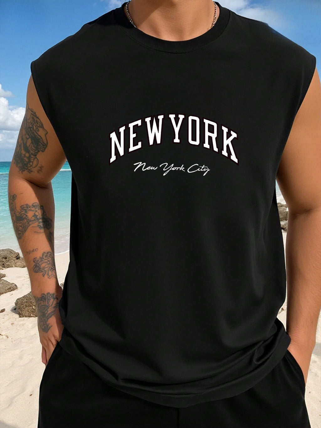 Printed Design - Not Textured Men's Fashion Loose-Fit Tank Top with \