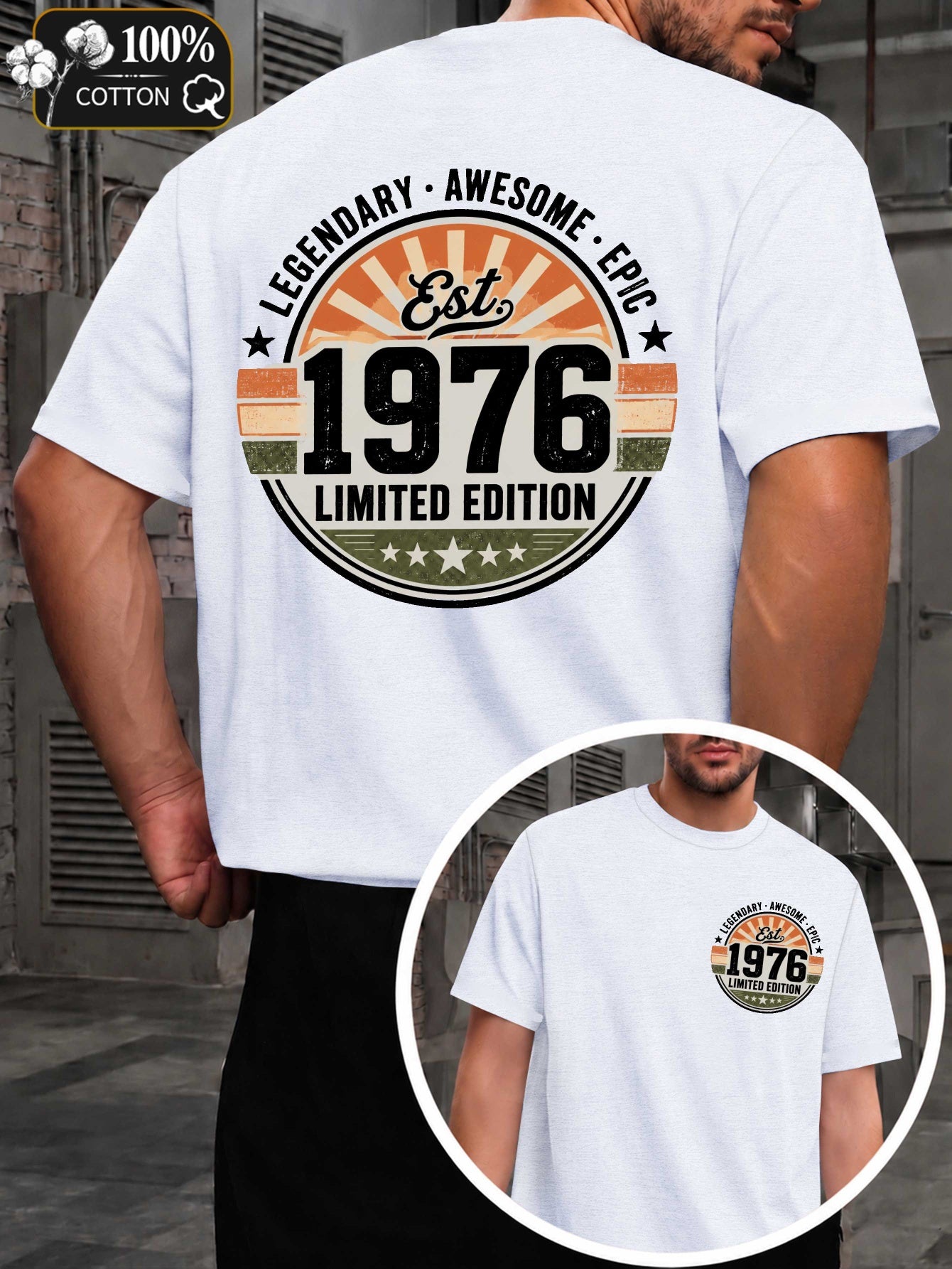 Men's Vintage 1976 Retro T-Shirt - Legendary Edition Round Neck Casual Tee with Iconic Markings, Suitable for - Wear, Machine Washable Fit for Everyday & Special Occasions