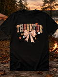 Men's Thanksgiving Pattern T Shirt Autumn Harvest Print with Leopard Bow And Floral Decoration Casual Round Neck Short Sleeve Machine Washable Regular Fit Essential for Autumn And Holidays