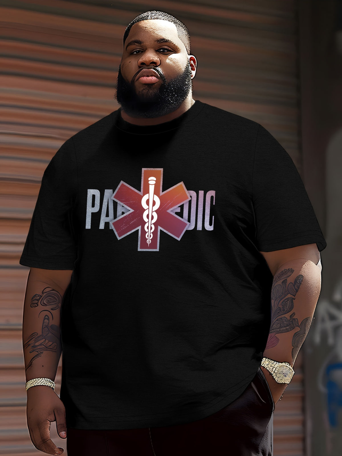 Paramedic Star Of Life Symbol Crinkle Plus Size Men's T-Shirt, PLUS SIZE