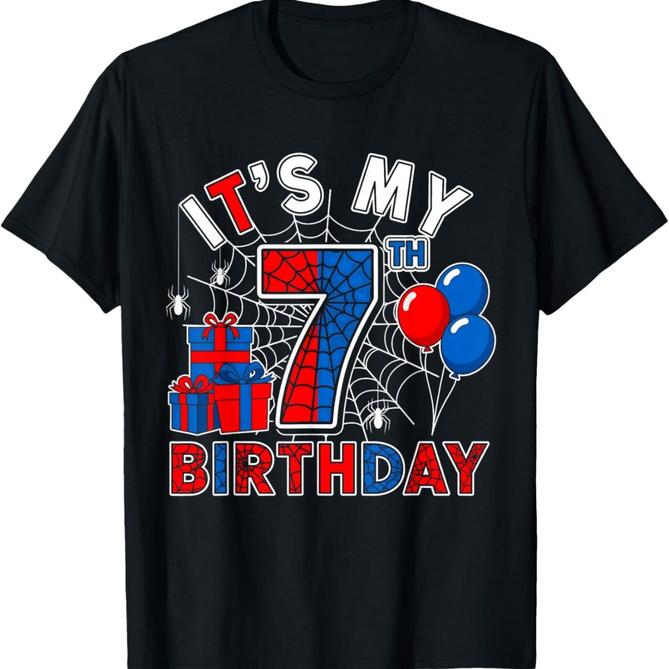 Its My 7th Birthday 7 Year Old Spider Web Birthday Party T-Shirt