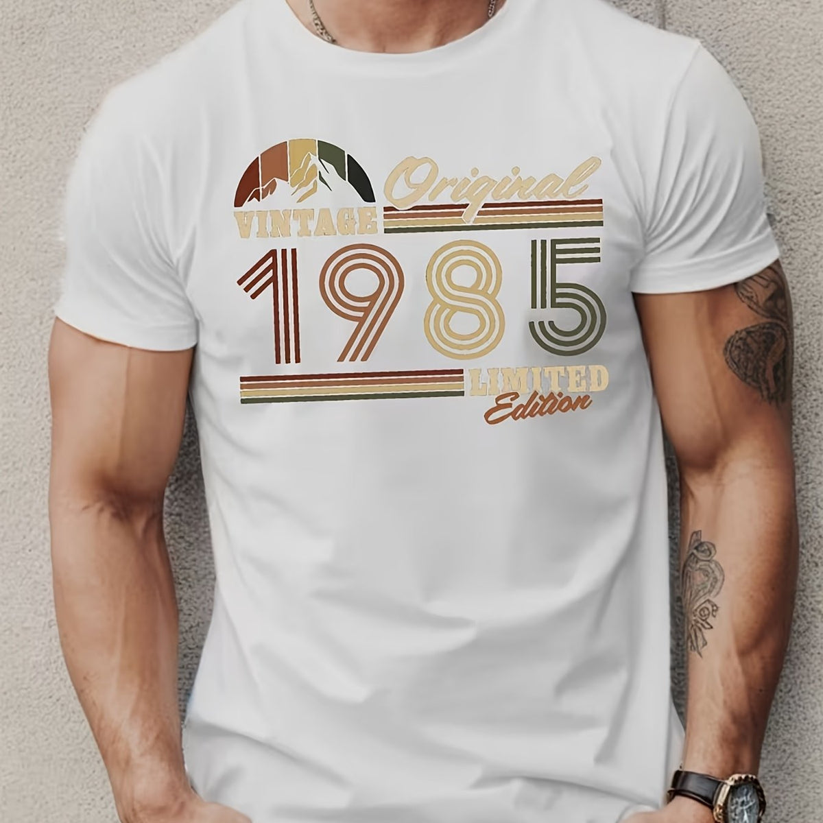 Men's 1985 Limited Edition Vintage T-Shirt - Retro Round Neck Short Sleeve Casual Summer Tee Suitable for Outdoor, & Casual Attire, Machine Washable Regular Fit Non- Shirt with Original 1985