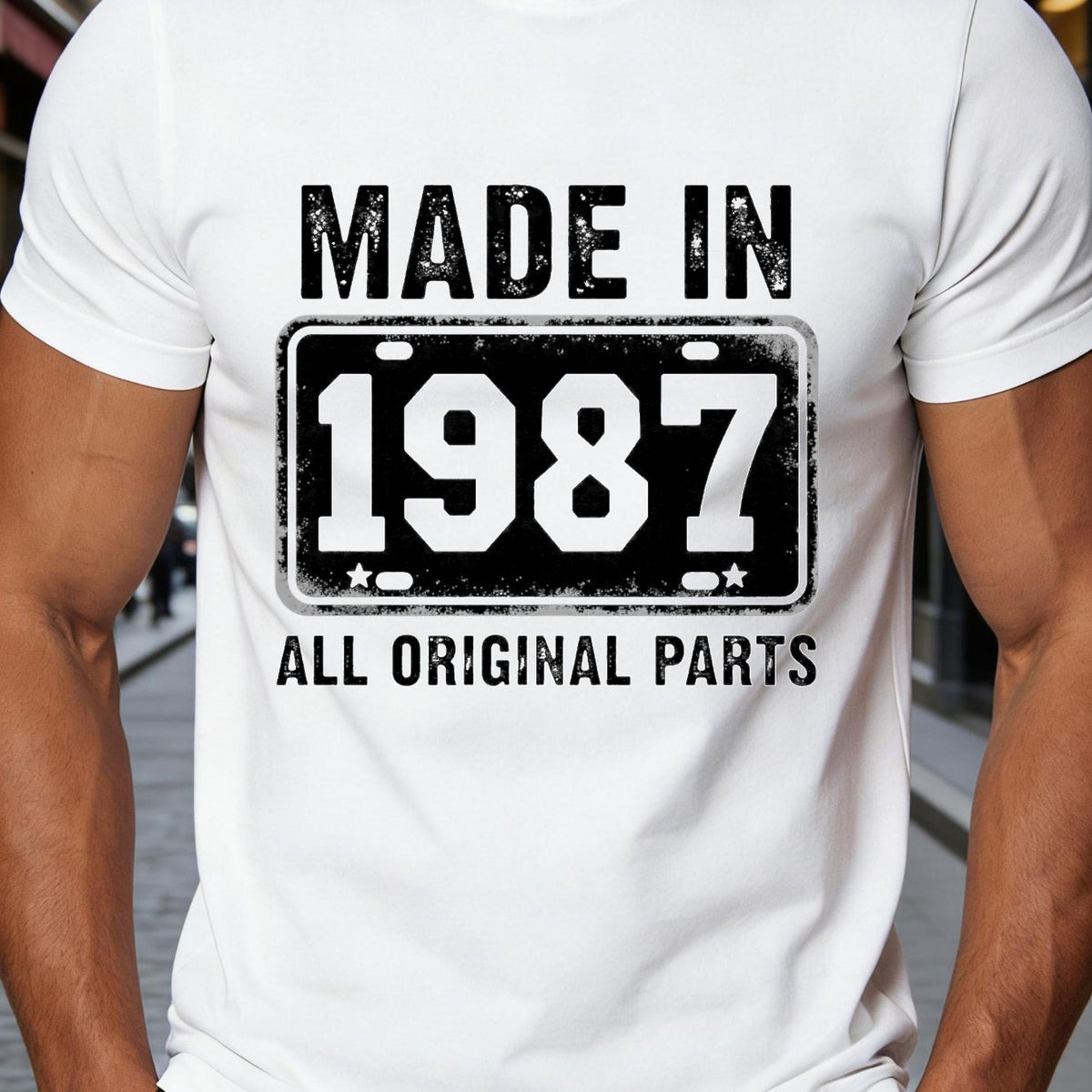 Men's Vintage 1987 Retro T-Shirt - Original Components Suitable for Casual Wear & Gym Training, Round Neck Solid Color Tee, Machine Washable Gift for Him, or Anniversary Present for Daily Wear and Special Occasions