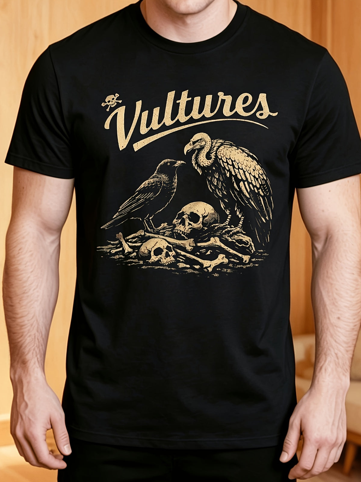 Men'S And Women'S Vultures And Skulls Unisex 100% T-Shirt, Soft, All-Season Casual Streetwear Essential, All-Match All-Season Style, Affordable Daily Wear And Perfect Christmas Gift for Fans And Friends - 220G