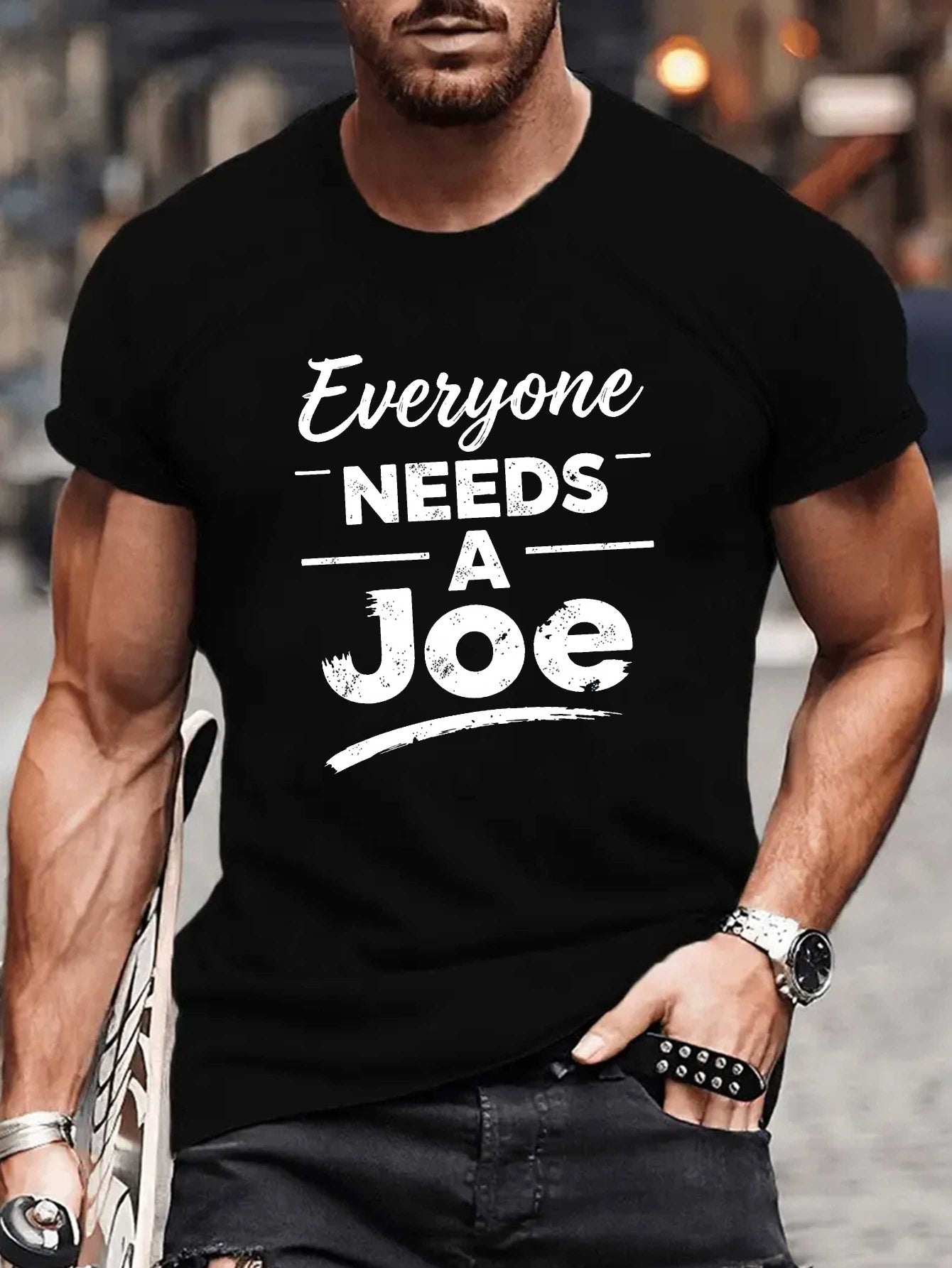TEEDIY Men'S Short-Sleeve T-Shirt - Minimalist Joe Pattern Crew Neck Casual Summer Top with Signature Brushstrokes, Machine Washable, Ideal for Warm Weather And Layering, Essential Wardrobe Staple