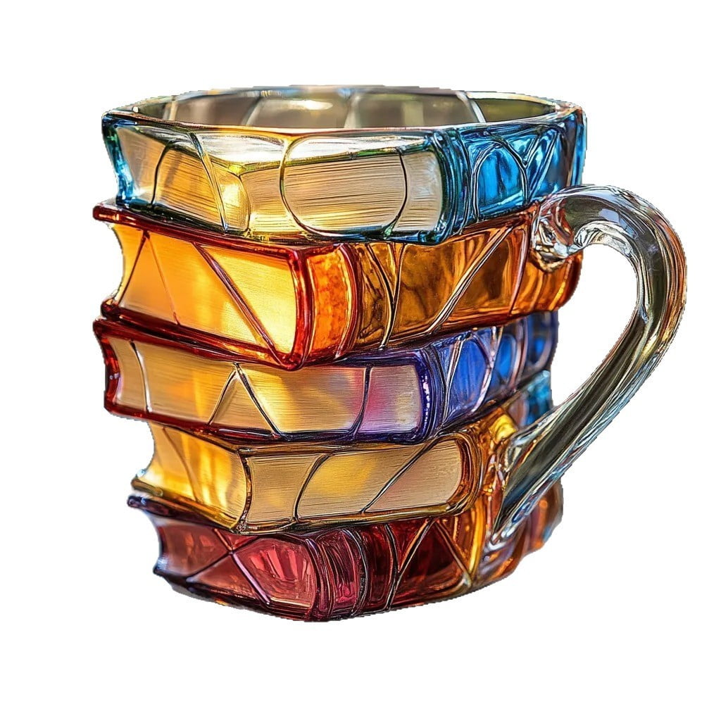 Basysin 2025 Painted Book Mug Hand-Painted Book Mug Novelty Unique Colored Glass Coffee Mug 3D Resin