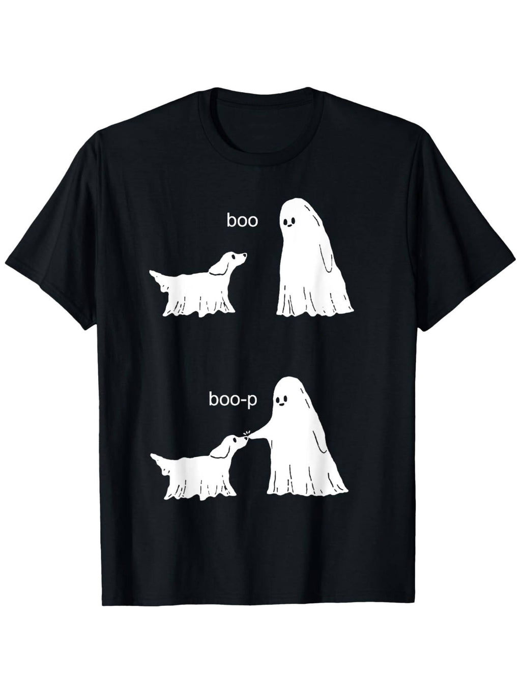 Boo Boop Ghost And Dog T-Shirt, Unisex Casual Crew Neck Outdoor Short Sleeve Tee, Slightly Stretchy, Made of, Available in Sizes S to XXXL