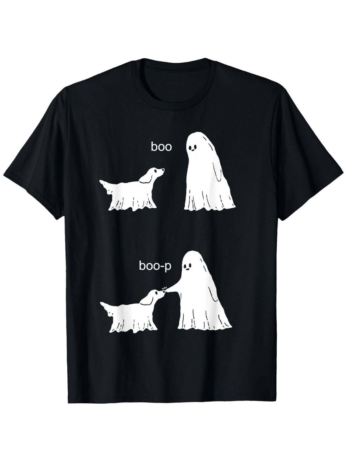 Boo Boop Ghost And Dog T-Shirt, Unisex Casual Crew Neck Outdoor Short Sleeve Tee, Slightly Stretchy, Made of, Available in Sizes S to XXXL