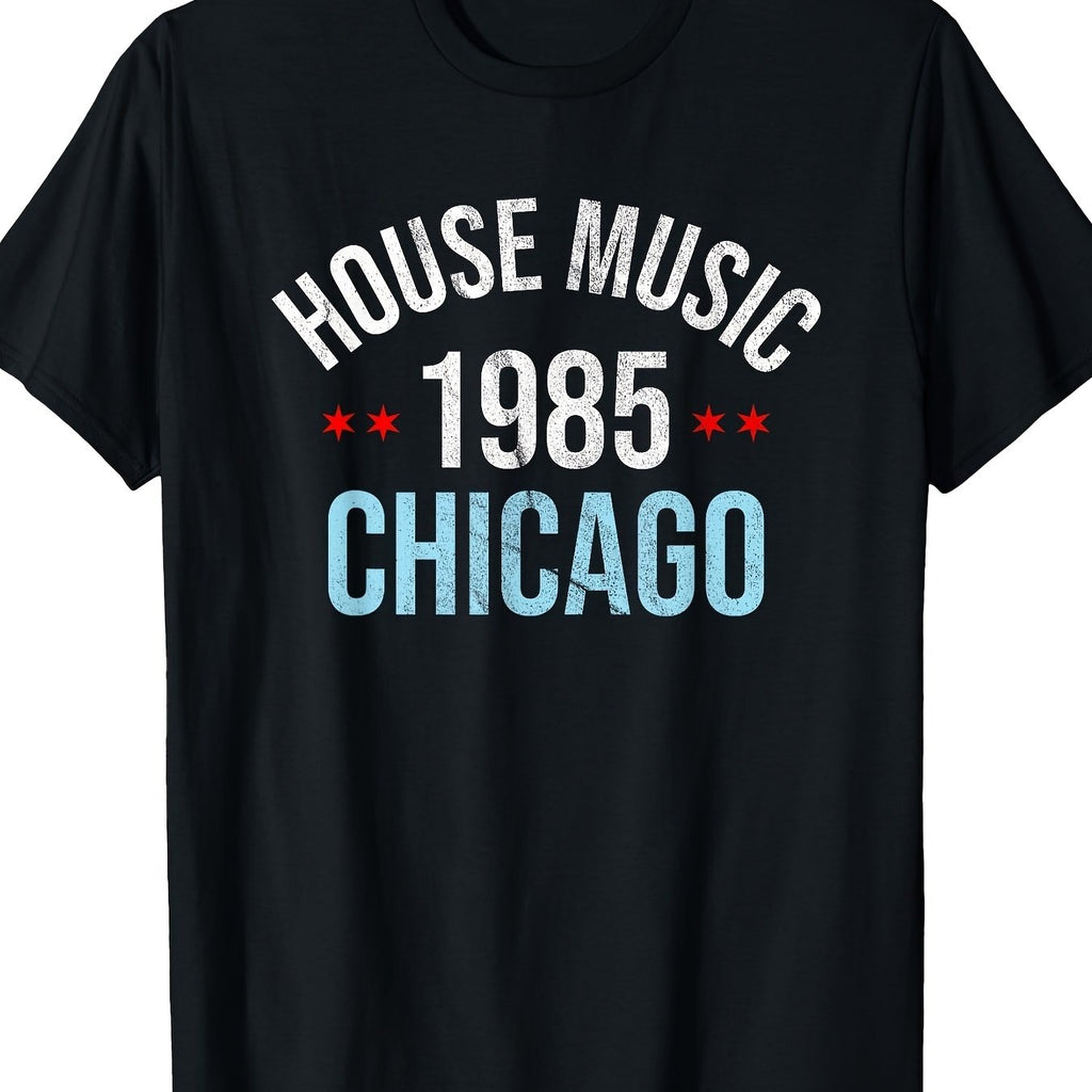 Men'S And Women'S House Music 1985 Chicago DJ Distressed Unisex 100% T-Shirt, Soft, All-Season Casual Streetwear Essential, All-Match All-Season Style, Affordable Daily Wear And Perfect Christmas Gift for Fans And Friends - 220G