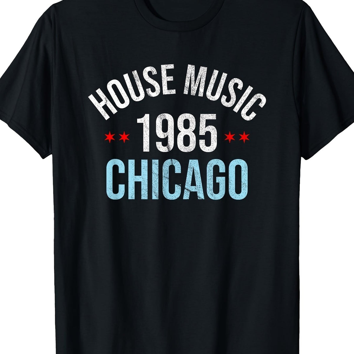 Men'S And Women'S House Music 1985 Chicago DJ Distressed Unisex 100% T-Shirt, Soft, All-Season Casual Streetwear Essential, All-Match All-Season Style, Affordable Daily Wear And Perfect Christmas Gift for Fans And Friends - 220G