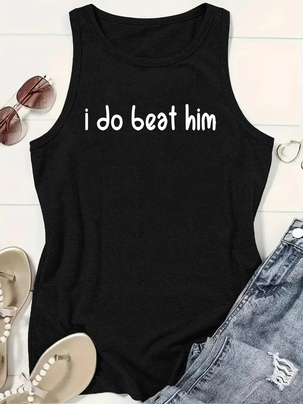Women's Sleeveless Round-neck Tank Top, Summer Casual Top, Printed with the Words \