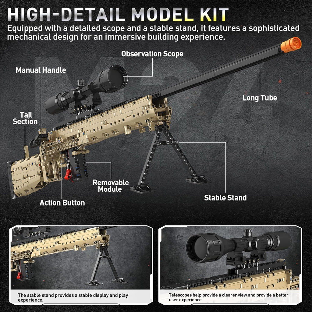 Fluorspar blaster Building Set for Adults, Large Scale Sniper Model Building Kit, Educational DIY Mechanical Assembly Toy for Boys 14+, Collectible Display Gift for Hobbyists, 1388Pcs