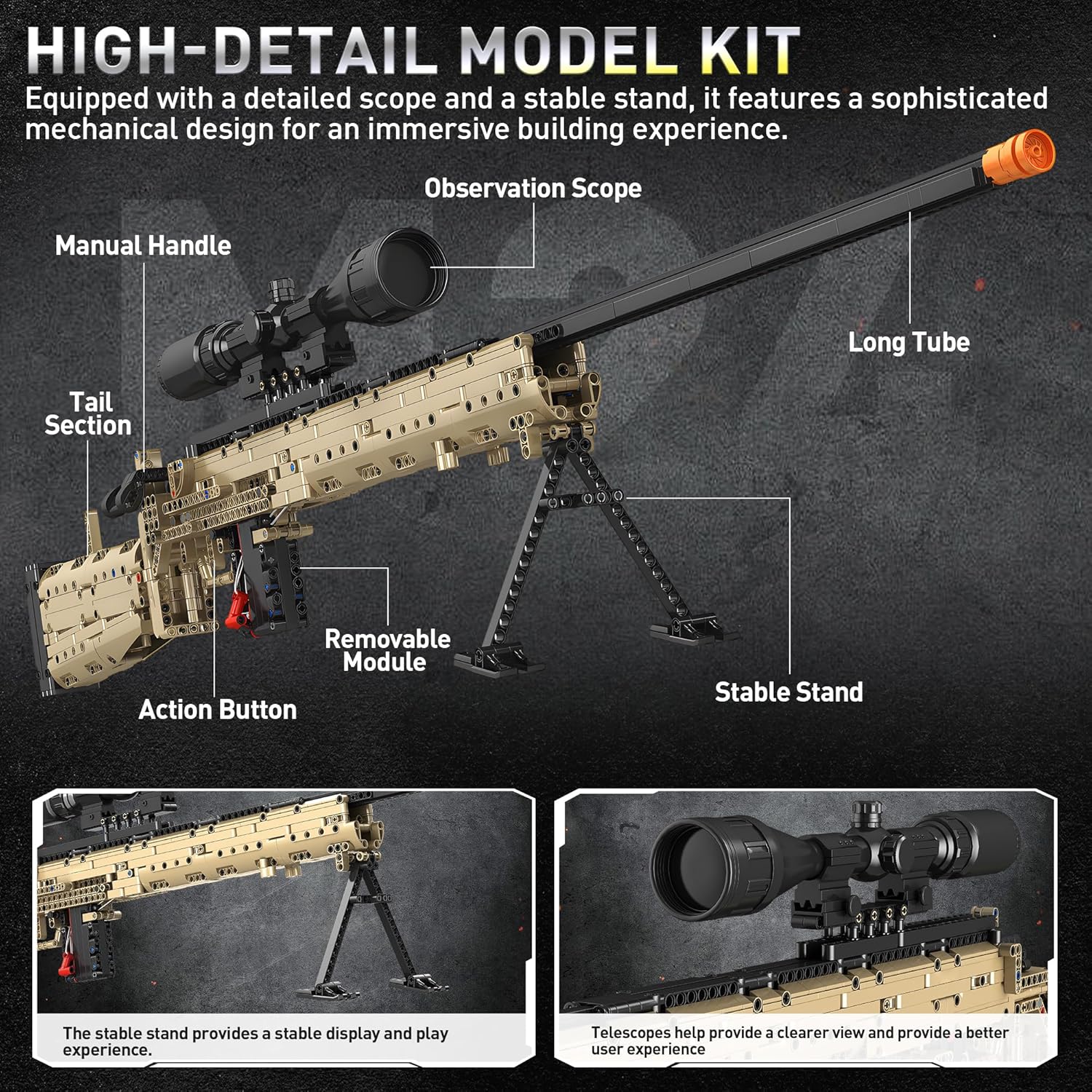 Fluorspar blaster Building Set for Adults, Large Scale Sniper Model Building Kit, Educational DIY Mechanical Assembly Toy for Boys 14+, Collectible Display Gift for Hobbyists, 1388Pcs