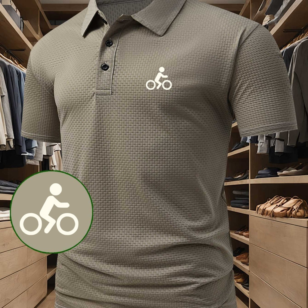 Men'S Casual Breathable Quick-Dry Polo Shirt with Bicycle Pattern | Comfortable Short-Sleeve for Outdoor Sports and Daily Wear