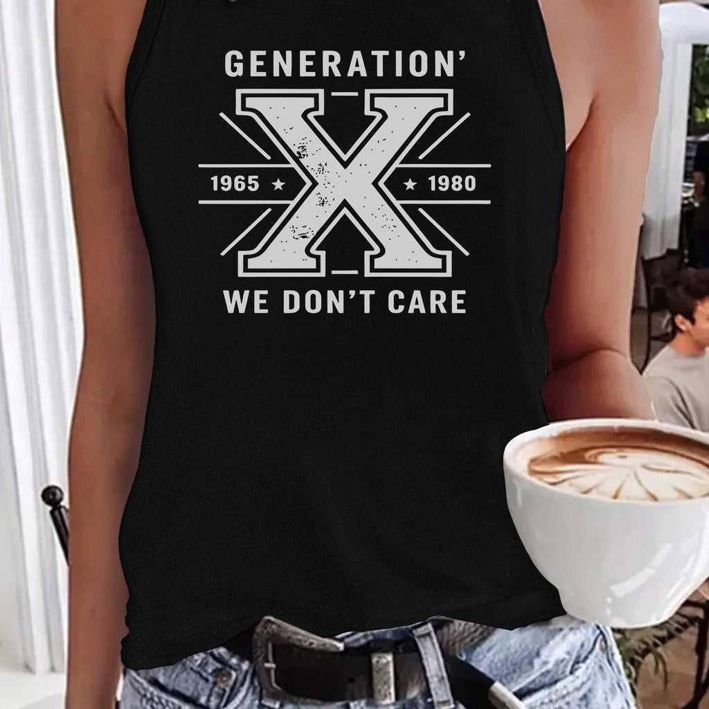 Women's Generation X 1965-1980 Graphic Tank Top, 180g 100% Cotton Sleeveless Vest, Soft Breathable Retro Printed Summer Top