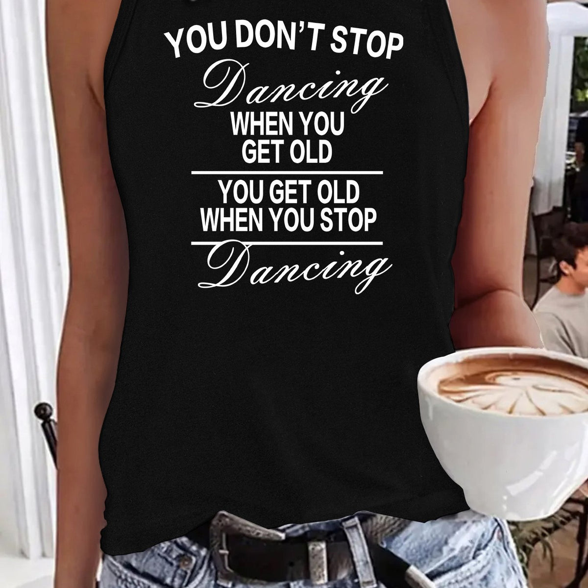 You Don' T Stop Dancing Letter Slogan Print Women' S Fashion Tank Top- Casual Sleeveless Crew Neck with Applique Detail, Perfect for Summer