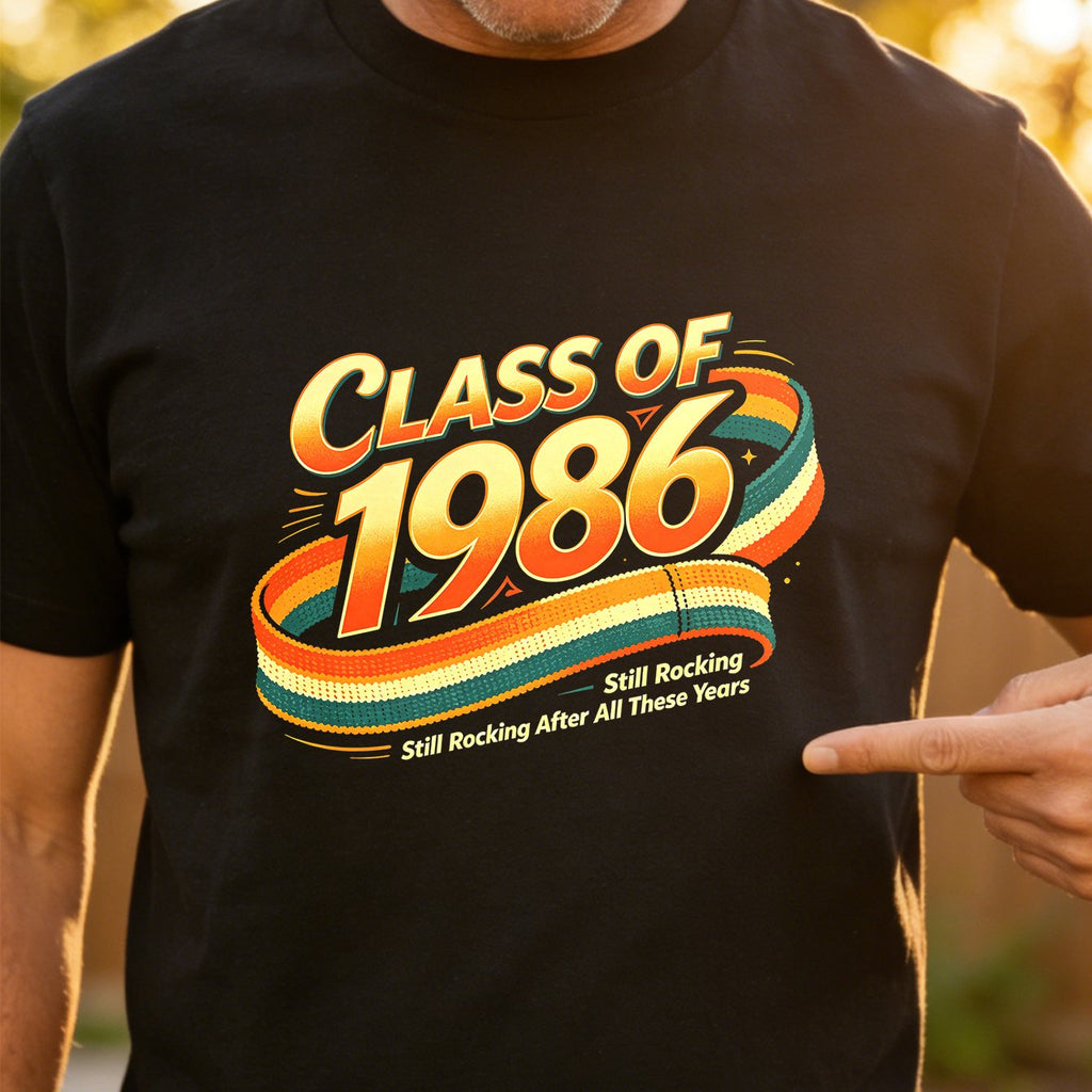 Class of 1986 T-Shirt, Still Rocking After All These Years Retro Cassette Tape Tee, Vintage 80s High School Reunion Shirt for Gen X, 1986 Graduation Nostalgic Group Apparel