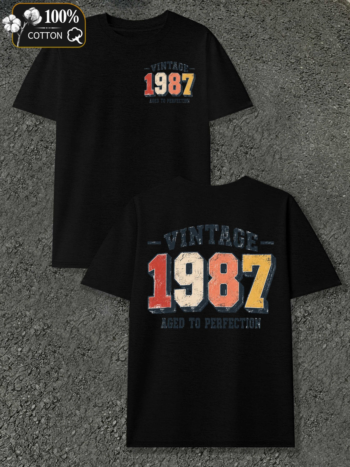 Men's Vintage 1987 Retro T-Shirt - Aged Authentic with Original Markings, Round Neck Casual Fit Suitable for - Wear, Machine Washable Style for Everyday & Themed Events