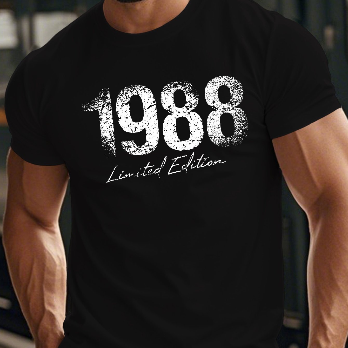 1988 Limited Edition Men's Short Sleeve T-Shirt - 1988 Print Round Neck Casual Summer Top, Limited Edition Numbered 1988 for Casual Attire & Special Events, Machine Washable Fit Male Apparel