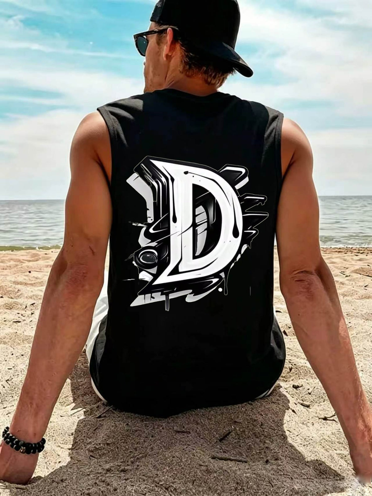Gym Workout Fitness Casual Summer WearBold Graffiti Style Letter D with Dynamic Splash and Stroke Details Design01.Beach Vacation Summer Holiday Leisure