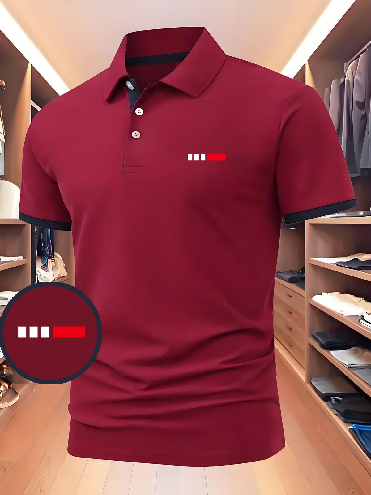 Fashionable Color-Block Geometric Print Business Shirt, Men's Short-Sleeve Casual Polo Shirt, Casual Men's Polo Shirt, Stylish Slightly Stretchy Comfortable Men's Top, Soft Polyester Fiber Fabric Sports Top, Available in Multiple Colors