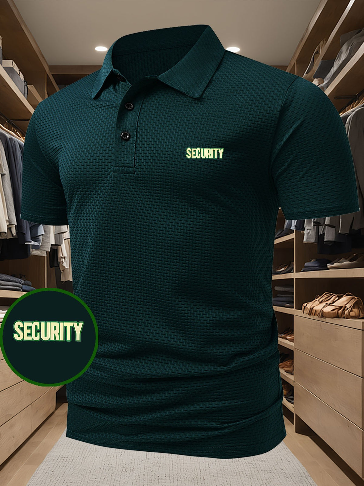 SECURITY Letter Print Polo Shirt, Short Sleeve Lightweight Performance Tee, Casual Sporty Stretch Comfortable Golf Shirt, Versatile Men'S Top