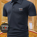 PORTUGAL Letter Pattern Men's Printed Polo Shirt, Short-Sleeve Lightweight Performance T-Shirt, Casual Sporty Style Stretchy Comfortable Plaid Top