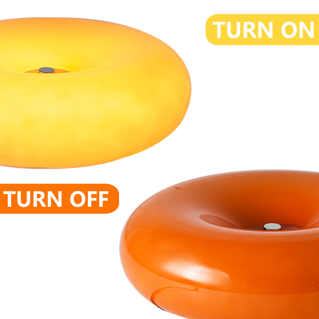 Orange Donut Lamp LED Round Dount Table Lamp or Wall Lamp with Plug In Mushroom Glass Nightlight for Bedsided Bedroom Wall Art Deco
