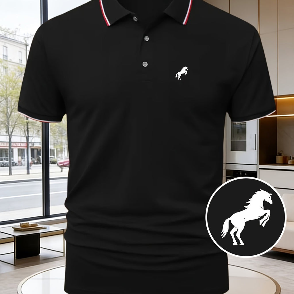 Z699-P132# Men'S Stylish And Luxurious Mature Print Polo Shirt Featuring a Easy Horse Animal Pattern. A Must-Have for Business Men in Summer, with a Collar Design Suitable for High-End Occasions. The Slim Fit Is Flattering, Breathable