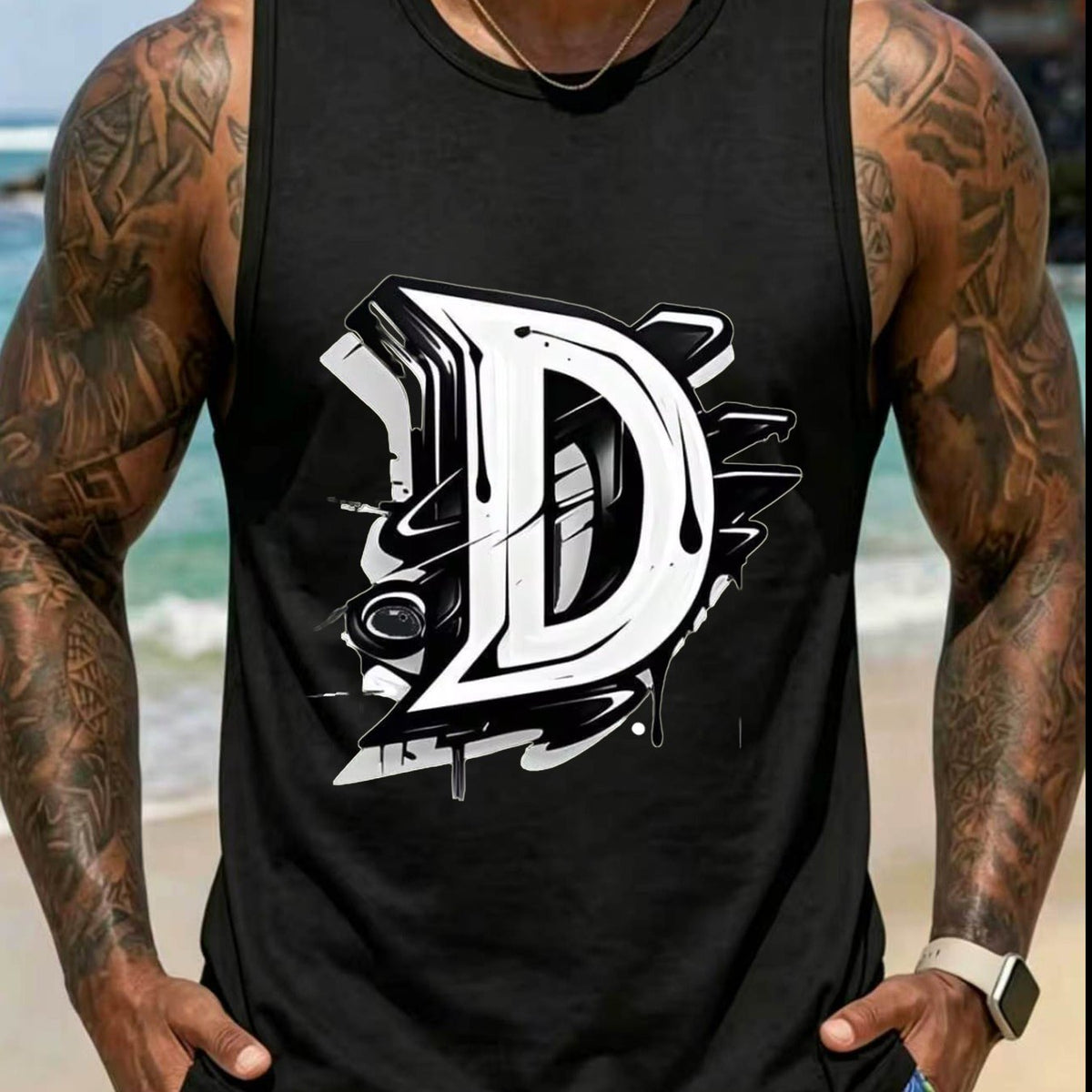 Gym Workout Fitness Casual Summer WearBold Graffiti Style Letter D with Dynamic Splash and Stroke Details Design01.Beach Vacation Summer Holiday Leisure