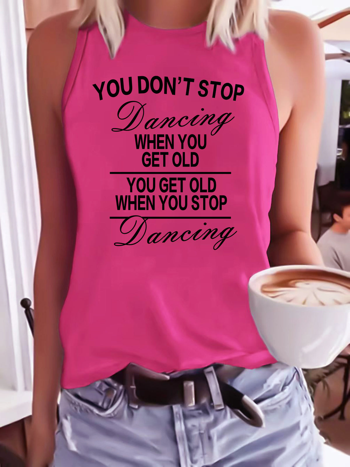 You Don' T Stop Dancing Letter Slogan Print Women' S Fashion Tank Top- Casual Sleeveless Crew Neck with Applique Detail, Perfect for Summer