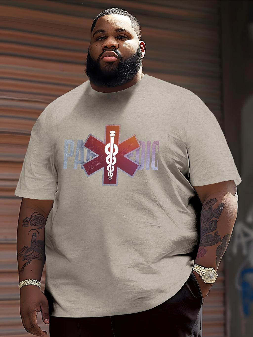 Paramedic Star Of Life Symbol Crinkle Plus Size Men's T-Shirt, PLUS SIZE