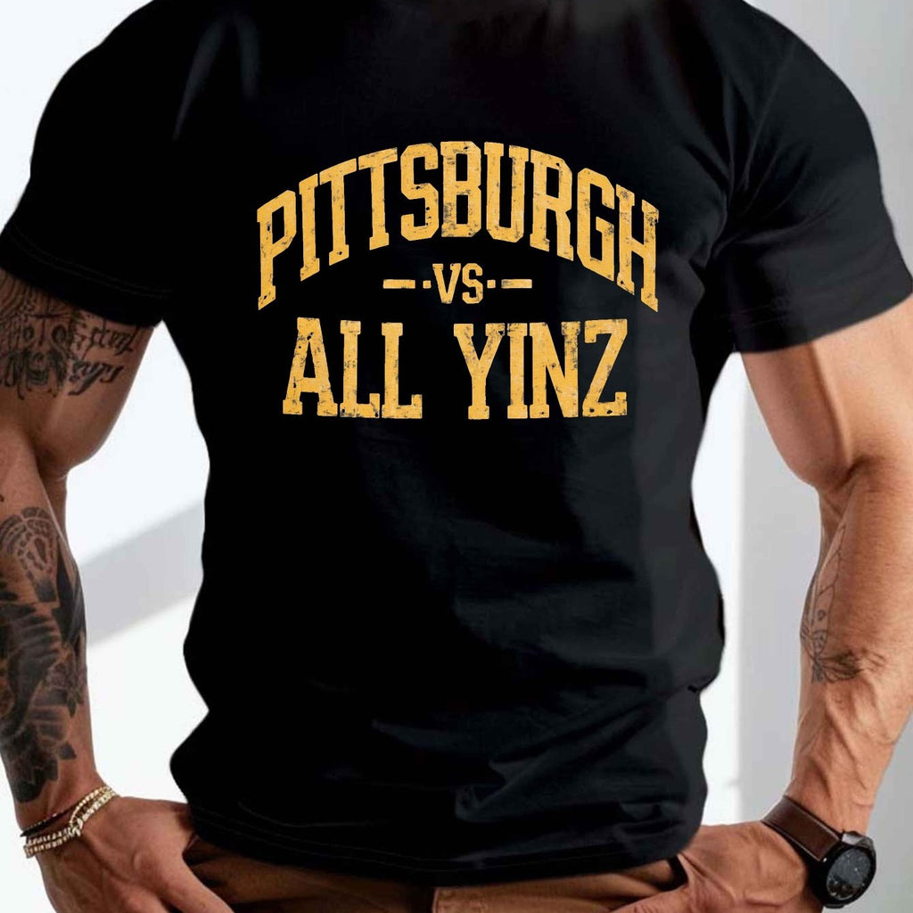 DO IT PITTSBURGH ALL YINZ Crinkle T-Shirt for Men - Plus Size Casual Summer Shirt with Pittsburgh Slang, Round Neck & Crinkle Texture, Machine Washable Urban Streetwear, PLUS SIZE