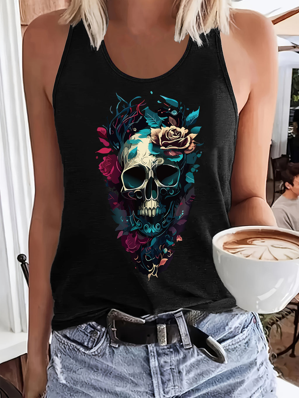 Women'S Fashion Tank Top with a Printed Design And Round Neck, Perfect for a Cool Spring And Summer