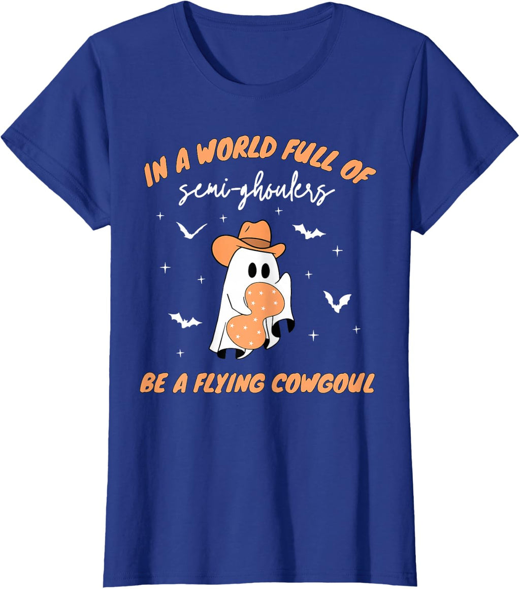 Labor and Delivery Nurse Halloween Ghost Flying Cowgirl Fall T-Shirt