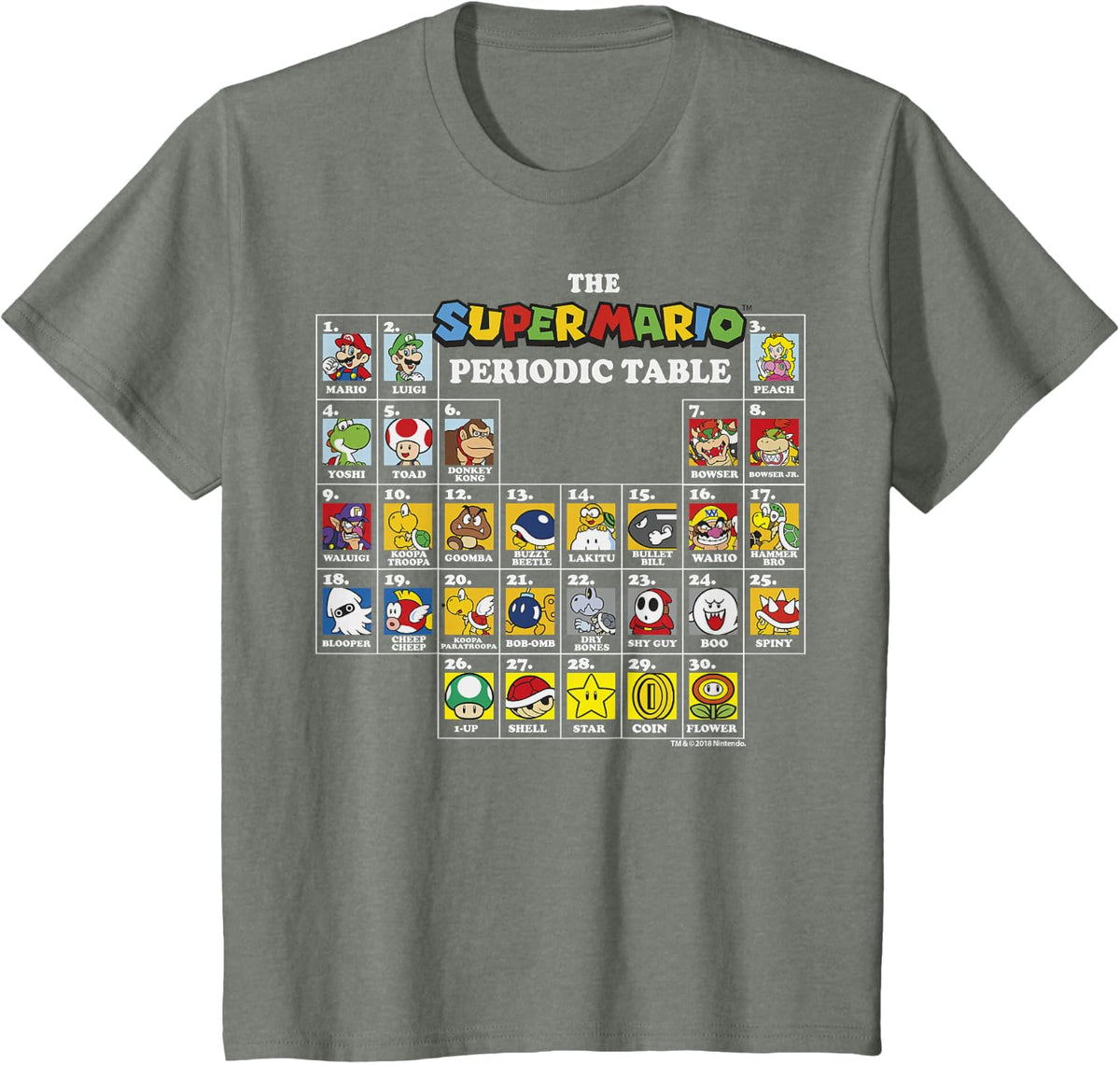 Super Mario Periodic Table Of Characters Graphic T-Shirt