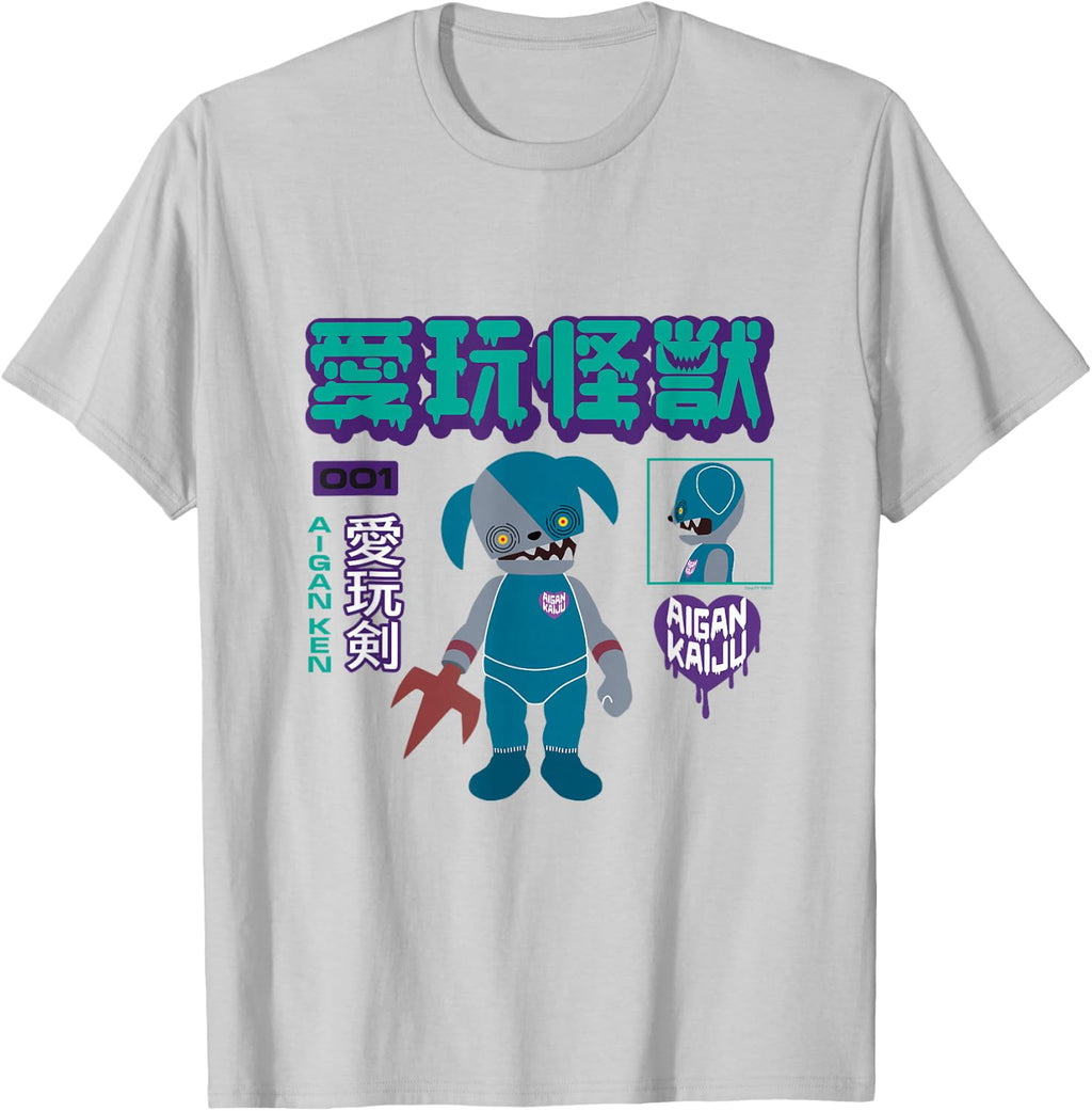 Aigan Kaiju 001 Monster Graphic T-Shirt, Japanese Style Kaiju Toy Character Print Tee, Casual Crew Neck Short Sleeve Cotton Top
