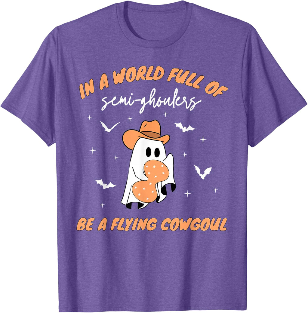 Labor and Delivery Nurse Halloween Ghost Flying Cowgirl Fall T-Shirt