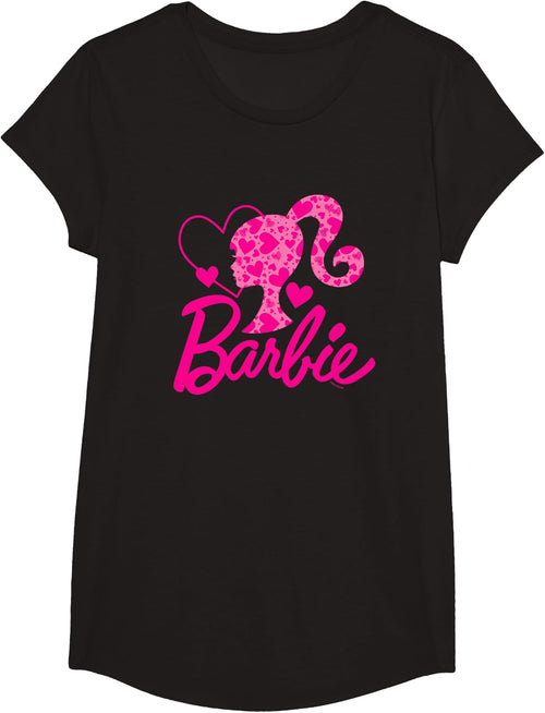 Barbie Black Heart Logo Crew Neck T-Shirt - Classic Fit, Short Sleeve, Cotton-Polyester Blend