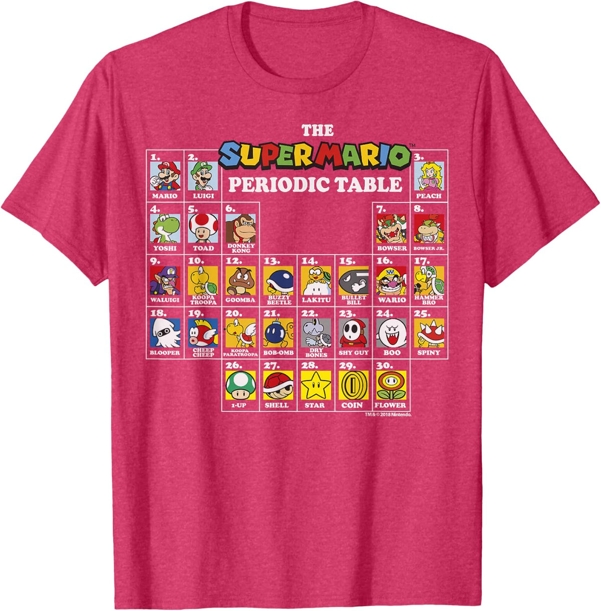 Super Mario Periodic Table Of Characters Graphic T-Shirt