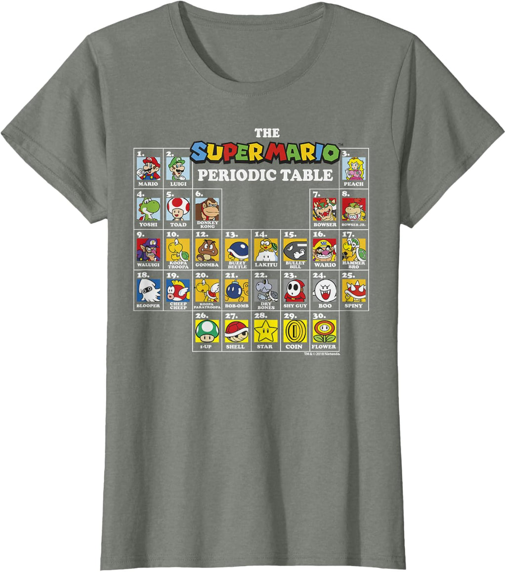 Super Mario Periodic Table Of Characters Graphic T-Shirt