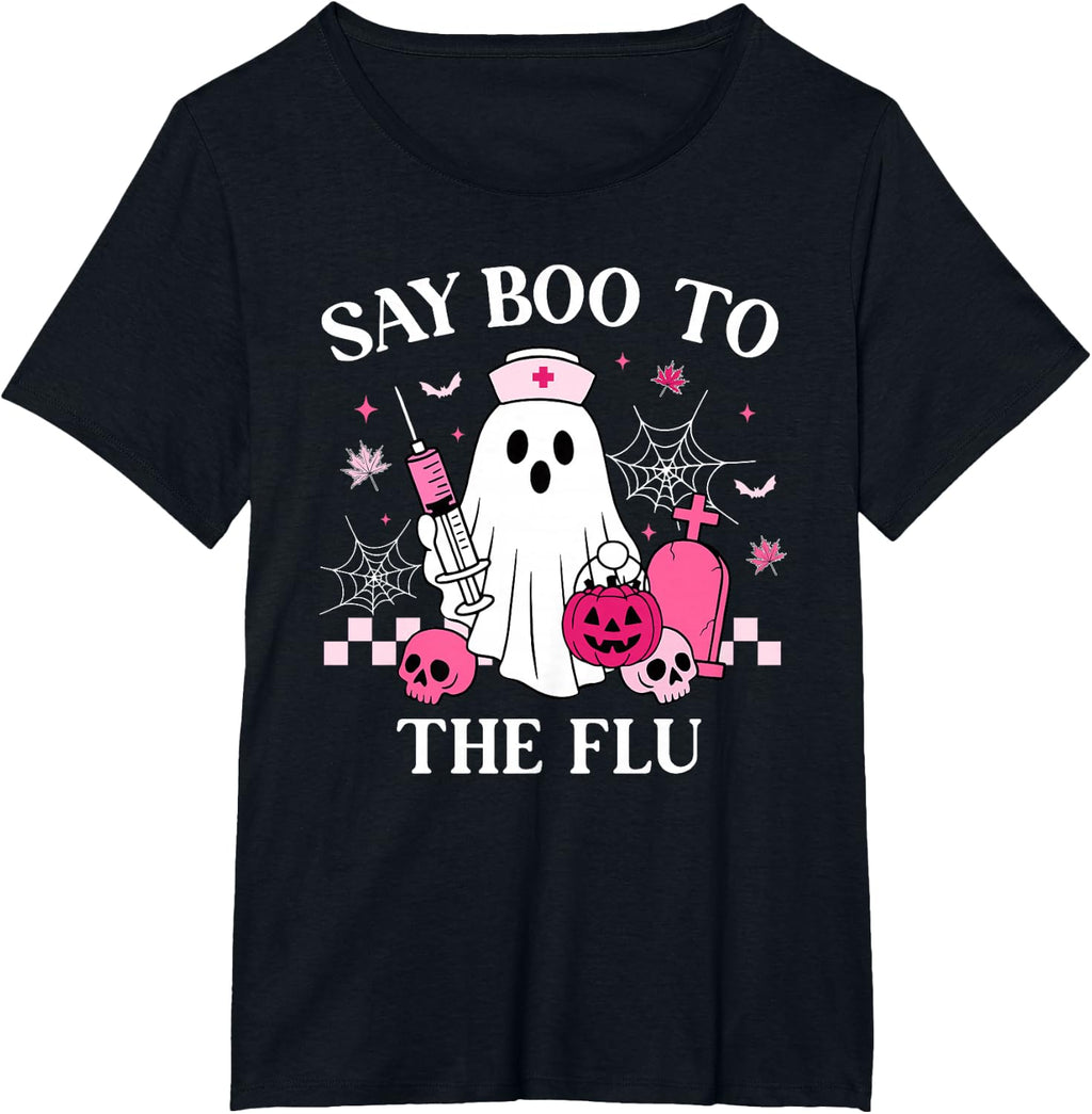 Say Boo to The Flu Funny Nurse Ghost Halloween Vaccine T-Shirt